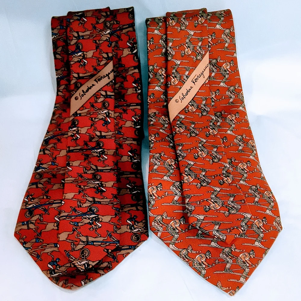 FERRAGAMO - 2 Red / Brown Patterned‎ Salvatore Ferragamo Ties Bundle